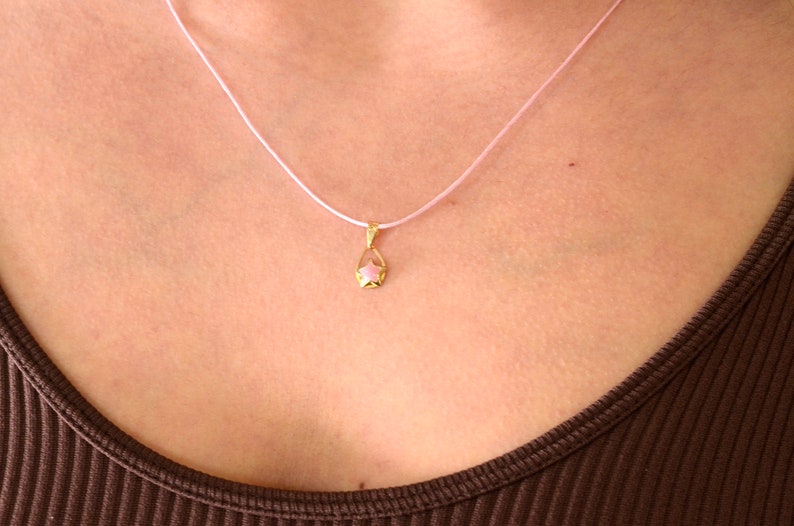Tiny Gold Charm Rose Enamel Gold Charm Gold Star Enamel Pendant 9K Solid Yellow Gold Necklace Birthday Girl Gift,Christmas Gift..