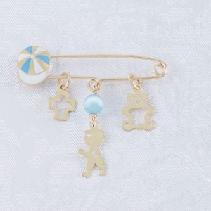 Baby boy Solid Gold Brooch Pin, Stroller Gold Safety Pin, Evil Eye Protection Pin, NewBorn Baby Amulet, Good Luck Pin, Protection Gold Jewel