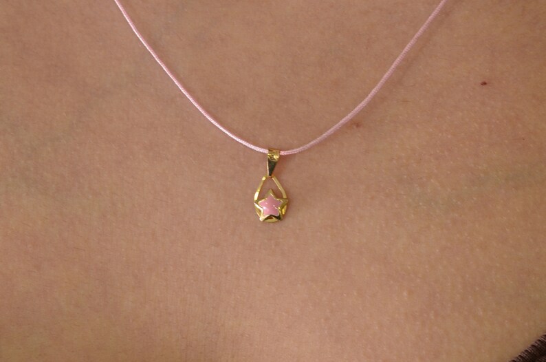 Tiny Gold Charm Rose Enamel Gold Charm Gold Star Enamel Pendant 9K Solid Yellow Gold Necklace Birthday Girl Gift,Christmas Gift..
