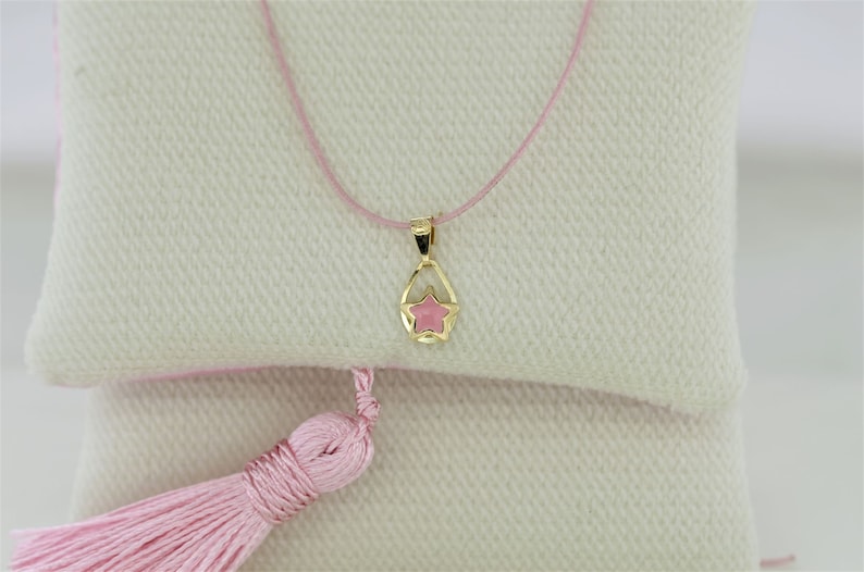 Tiny Gold Charm Rose Enamel Gold Charm Gold Star Enamel Pendant 9K Solid Yellow Gold Necklace Birthday Girl Gift,Christmas Gift..
