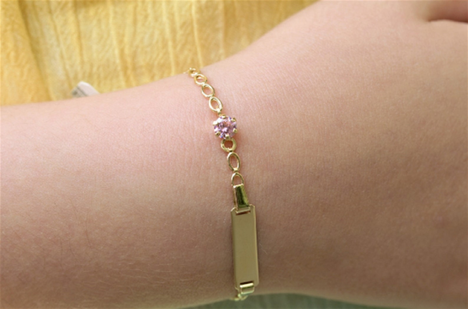 14K Baby Girl Solid Gold Engraved Name Plate Bracelet, Newborn Baby