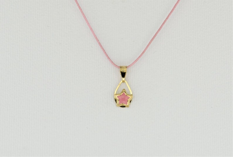 Tiny Gold Charm Rose Enamel Gold Charm Gold Star Enamel Pendant 9K Solid Yellow Gold Necklace Birthday Girl Gift,Christmas Gift..