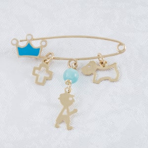 Baby boy 9K Gold Brooch Pin, Stroller Gold Safety Pin, Evil Eye Protection Pin, NewBorn Baby Amulet, Good Luck Pin, Baby Shower Gold Charm