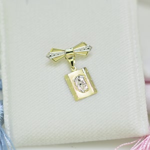 Jesus Safety Pin,New Born boy Gold Amulet, 9K Yellow White Solid Gold, Enamel Baby Protection Charm,Christian Greek Brooch Pin, Shower Gift