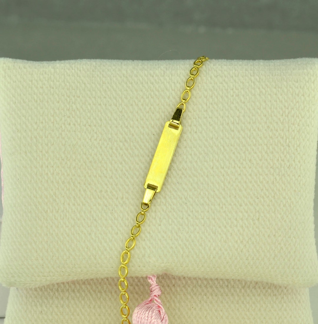 9K Pure Solid Gold Engraved Name Plate Bracelet Minimalist Etsy