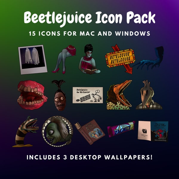 Beetlejuice Icon Pack with Wallpapers for Desktop (Mac and Windows) Instant Download