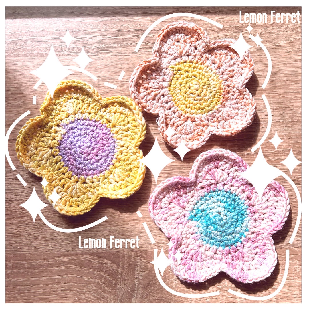 Coaster // Crochet Coaster // Cute Coaster // Crochet Flower Etsy