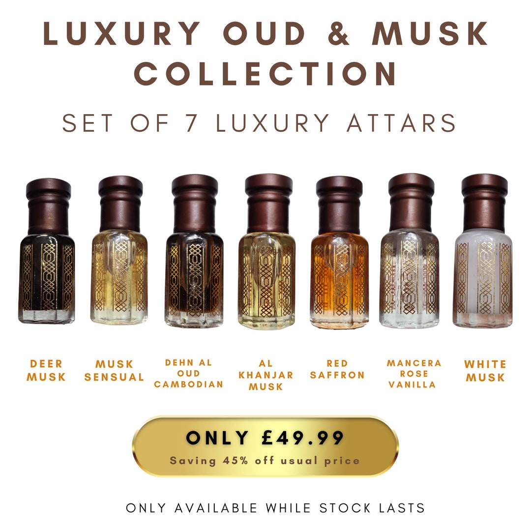 Set of 7 Luxury Popular Oud & Musk Attars 6ml Banafa for Oud Value Set