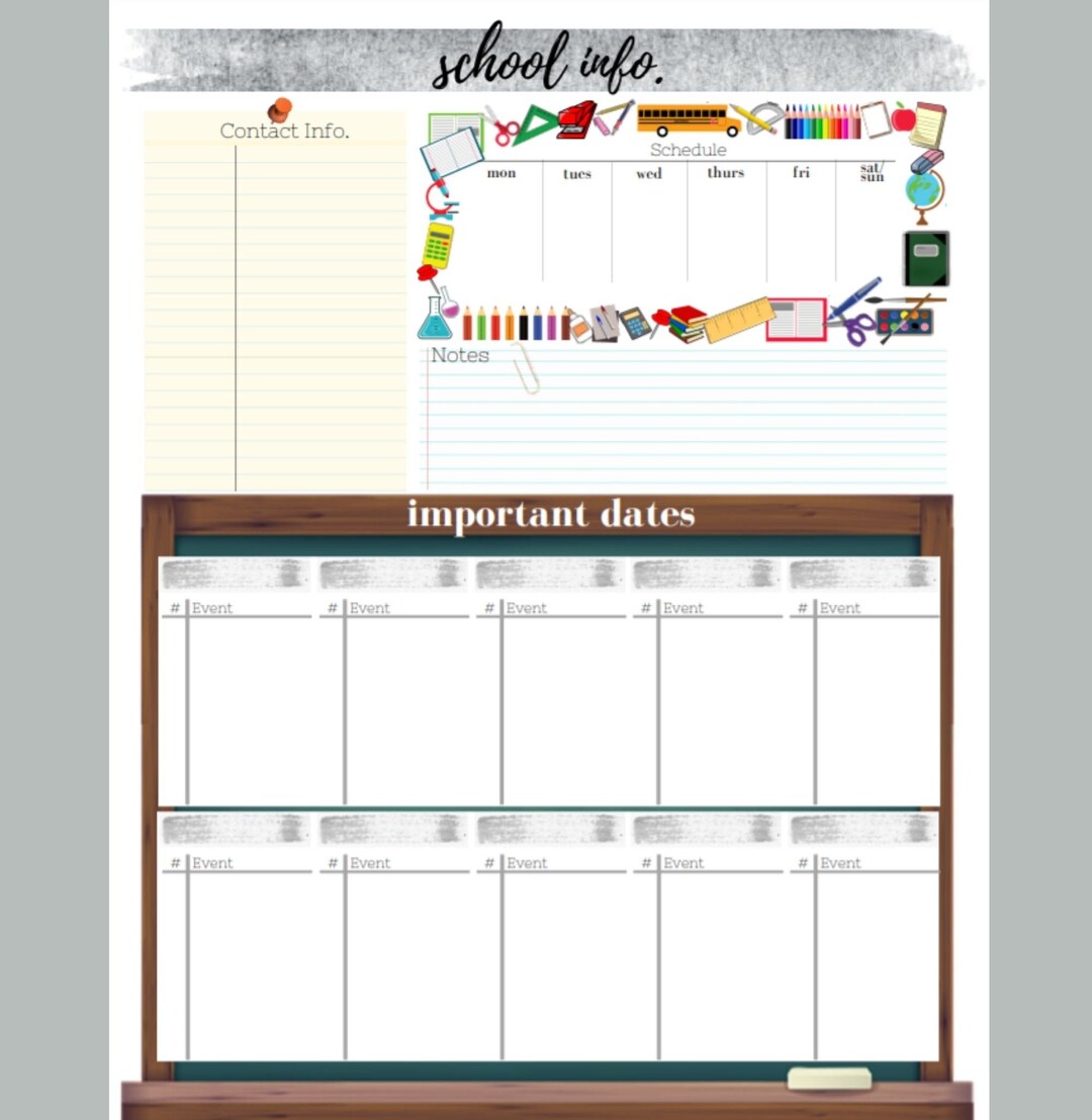 Printable Elementary School Organizer/ Schedule/ Command Centre ...