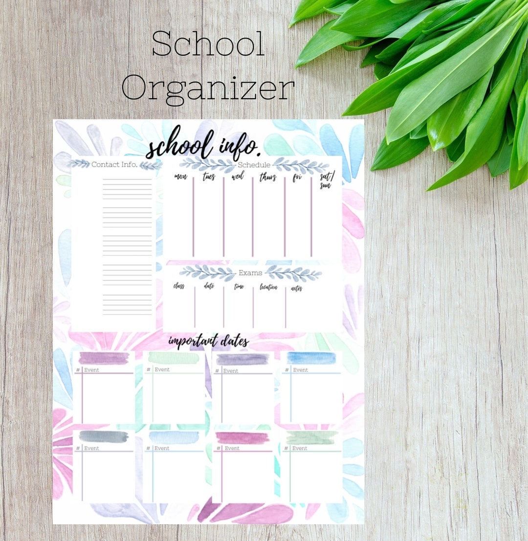 Printable School Organizer/ Semester Printable/ School Information ...