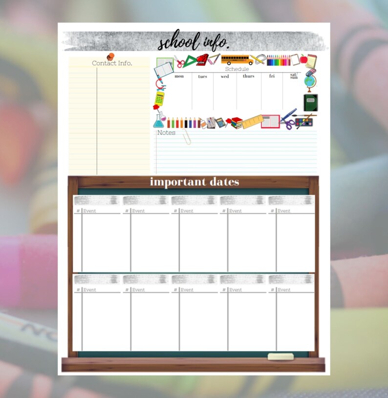 Printable Elementary School Organizer/ Schedule/ Command Centre ...