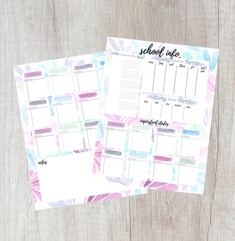 Printable School Organizer/ Semester Printable/ School Information ...