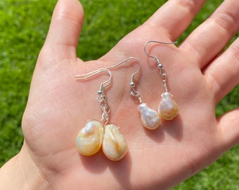 Natural Real Pearl Hoop Earring Rare Lavender Purple Pearl Earring Pink Pearl Earring S925 Silver Freshwater Unique Baroque Pearl