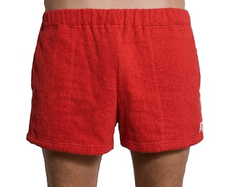 Towel shorts, rugby style, 100% cotton terry towelling - Red