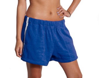 Towel shorts, rugby style, 100% cotton terry towelling - Blue