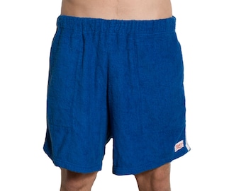 Towel shorts, long style, 100% cotton terry-towelling - Blue