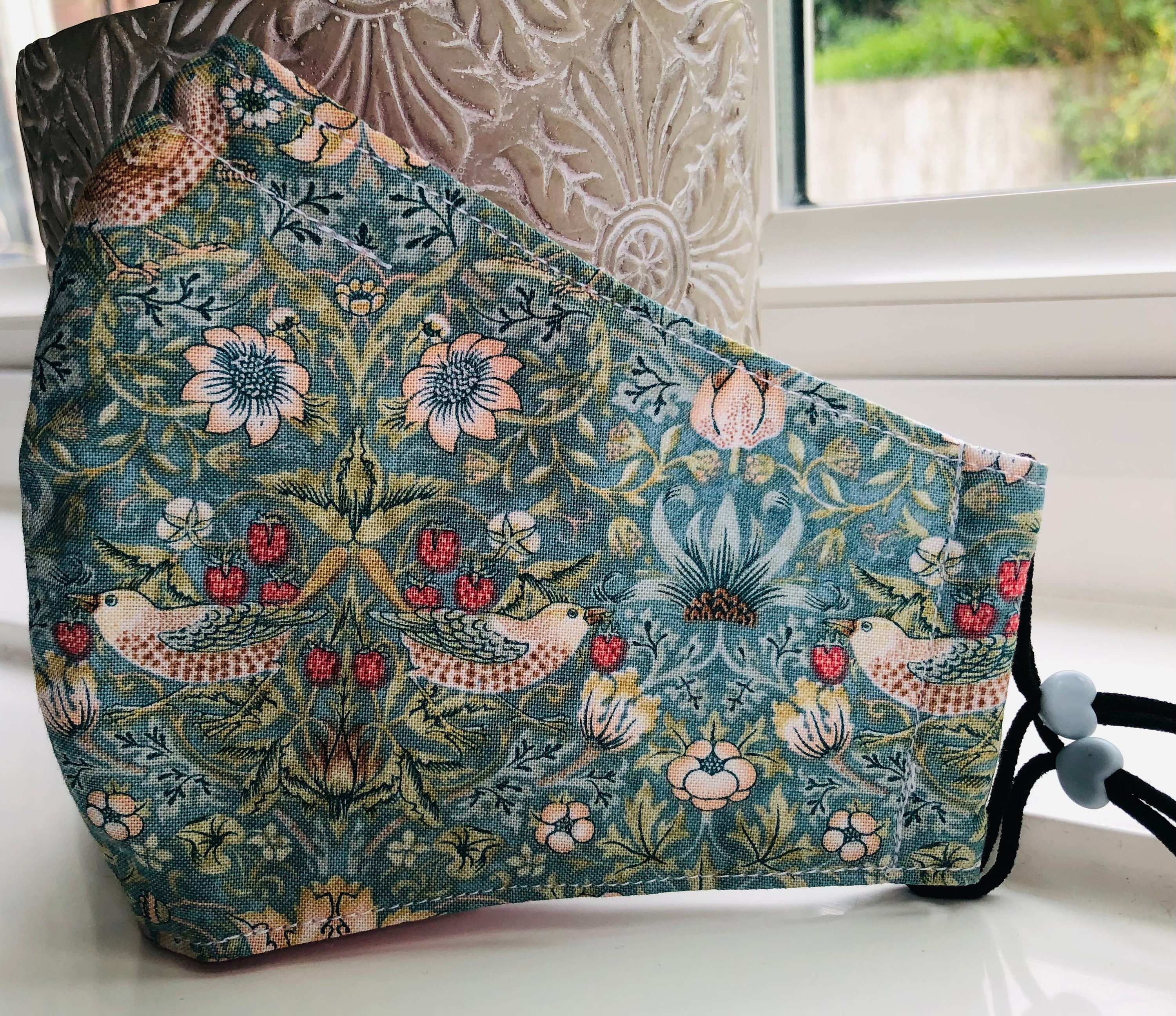 Stylish William Morris face mask Grey Blue Green 3 Layers Etsy