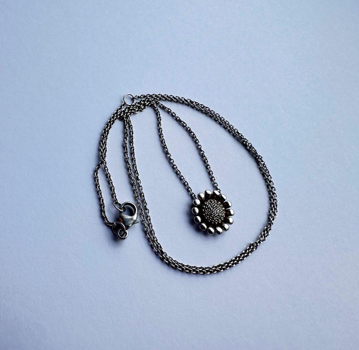 Georg Jensen Silver Pendant With Pavé Diamonds - Sunflower #602A 