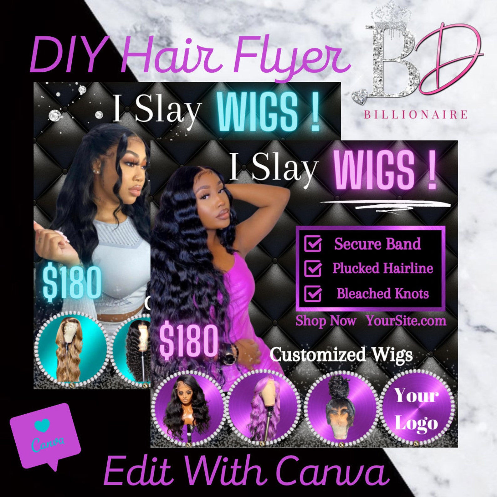 I Slay Wigs DIY Flyers Easy Edit Wig Ads Digital Hair Etsy