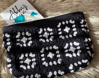 Black and White Granny Square Clutch Bag, Crochet Handbag, Motif Cluth Bag, Boho Bag, Hippie Bag, Crochet Handbag, Fast Shipping Dhl Express