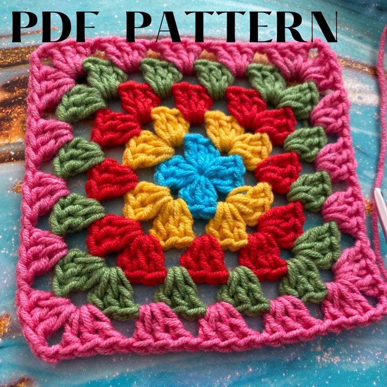 Granny Square, PDF Download, Crochet Motif, DIY Craft, Crochet Project,, Colorful Design