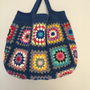 Royal Blue Granny Square Bag, Beach Bag, Crochet Tote Bag, Retro Bag, Hippie Bag, Summer Bag, Boho Bag, Gift For Women, Fast Shipping