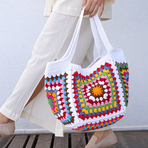 Crochet Bag, Granny Square Bag, Beach Bag, Crochet Tote Bag, Retro Bag, Hippie Bag, Summer Bag, Boho Bag, Vintage Style, Mother's Day Gift