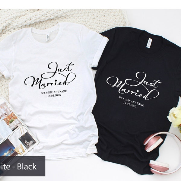 Camiseta de recién casados, camisetas de pareja a juego, camisetas de pareja personalizadas, camiseta de luna de miel de parejas de marido y mujer, camiseta de boda finalmente a juego