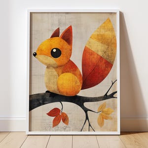 Printable Wall Art, Squirrel in the Forest, Squirrel Poster Design, Digital Download