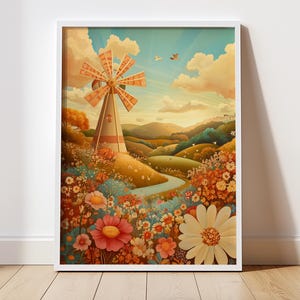 Printable Wall Art, Windmill on the Glade, Windmill Poster Design, Digital Download
