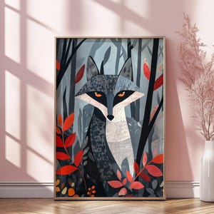 Printable Wall Art, Wolf in the Forest, Wolf Poster Design, Digital Download