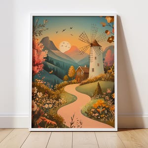 Printable Wall Art, Windmill on the Glade, Windmill Poster Design, Digital Download