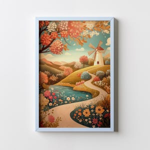 Printable Wall Art, Windmill on the Glade, Windmill Poster Design, Digital Download