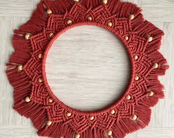 Macrame Red Wreath - Handmade Wall Hanging - Special Home Decor Gifts - Mandala Table Centrepiece UK