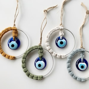 Macrame Car Charm: Handmade Boho Evil Eye Rear View Mirror Hanging