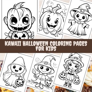 Kawaii Halloween Coloring Pages: Cute Halloween Printables, Fun Kids Activity, Spooky Designs, Digital Download for Kids