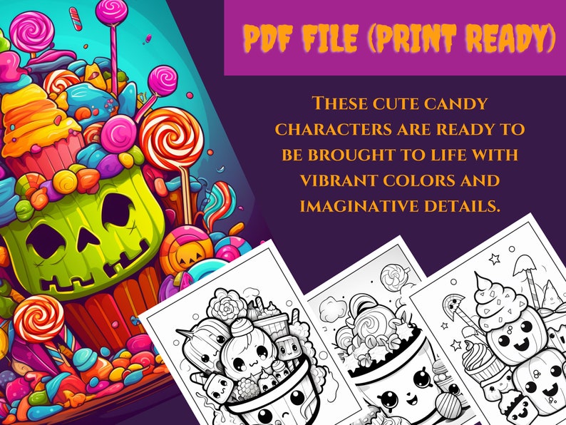 Kawaii Candy Halloween Coloring Pages, Pumpkin Coloring Pages ...