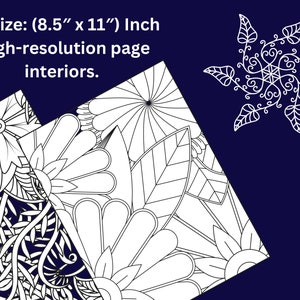 50 Flowers Coloring Pages Files ready for print Adult coloring book Floral coloring book Coloring book for relaxation PDF image 3