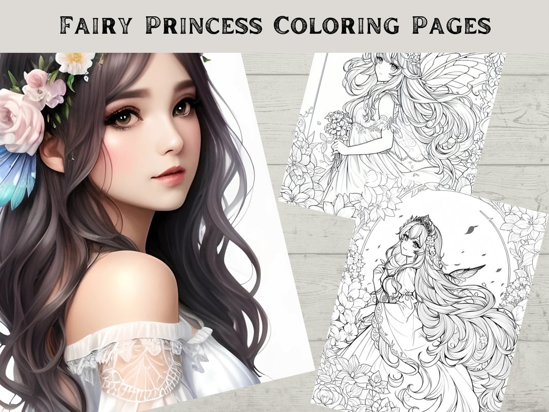 Fairy Princess Coloring Pages Printable Sheets for Kids Instant