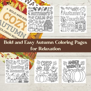 Bold Autumn Coloring Pages for Kids and Adults | Easy Fall Printable Sheets for Relaxation | Simple Cozy Autumn Designs for Stress-Free Fun