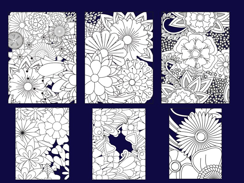 50 Flowers Coloring Pages Files ready for print Adult coloring book Floral coloring book Coloring book for relaxation PDF image 5