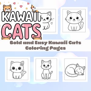 Kawaii Cat Coloring Pages | Cute Printable Cat Art for Kids & Adults | Easy Digital Download | Fun Relaxing Coloring Sheets