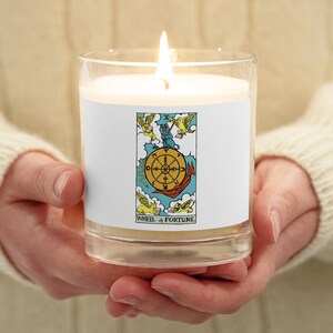Carta de Tarô da Roda da Fortuna - Vela de cera de soja em frasco de vidro