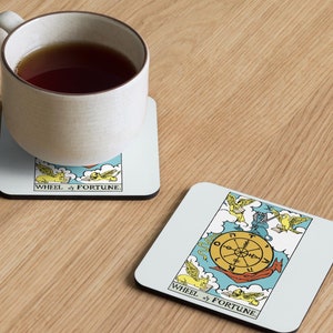 Posavasos con tapa de corcho de la carta del Tarot La rueda de la fortuna