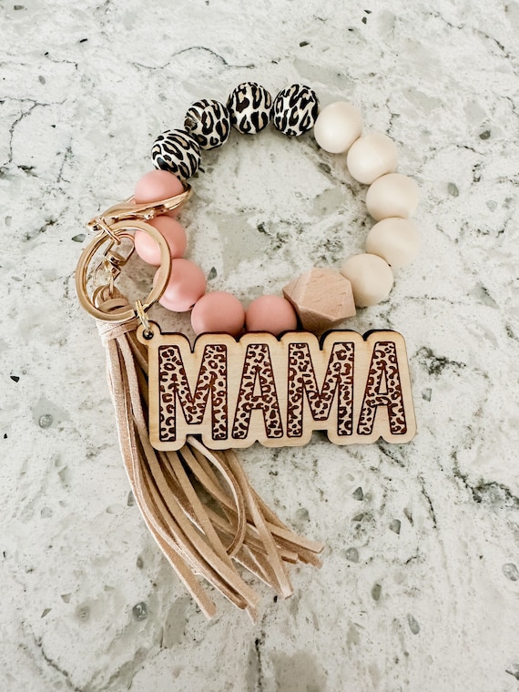 Leopard Mama Keychain: Beaded Wristlet with Tassel / gifts for her / gifts for mom