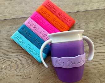 Personalized water bottle bands / baby bottle label/ sippy cup label / bottle bands / personalized drink bands / silicone bottle band/