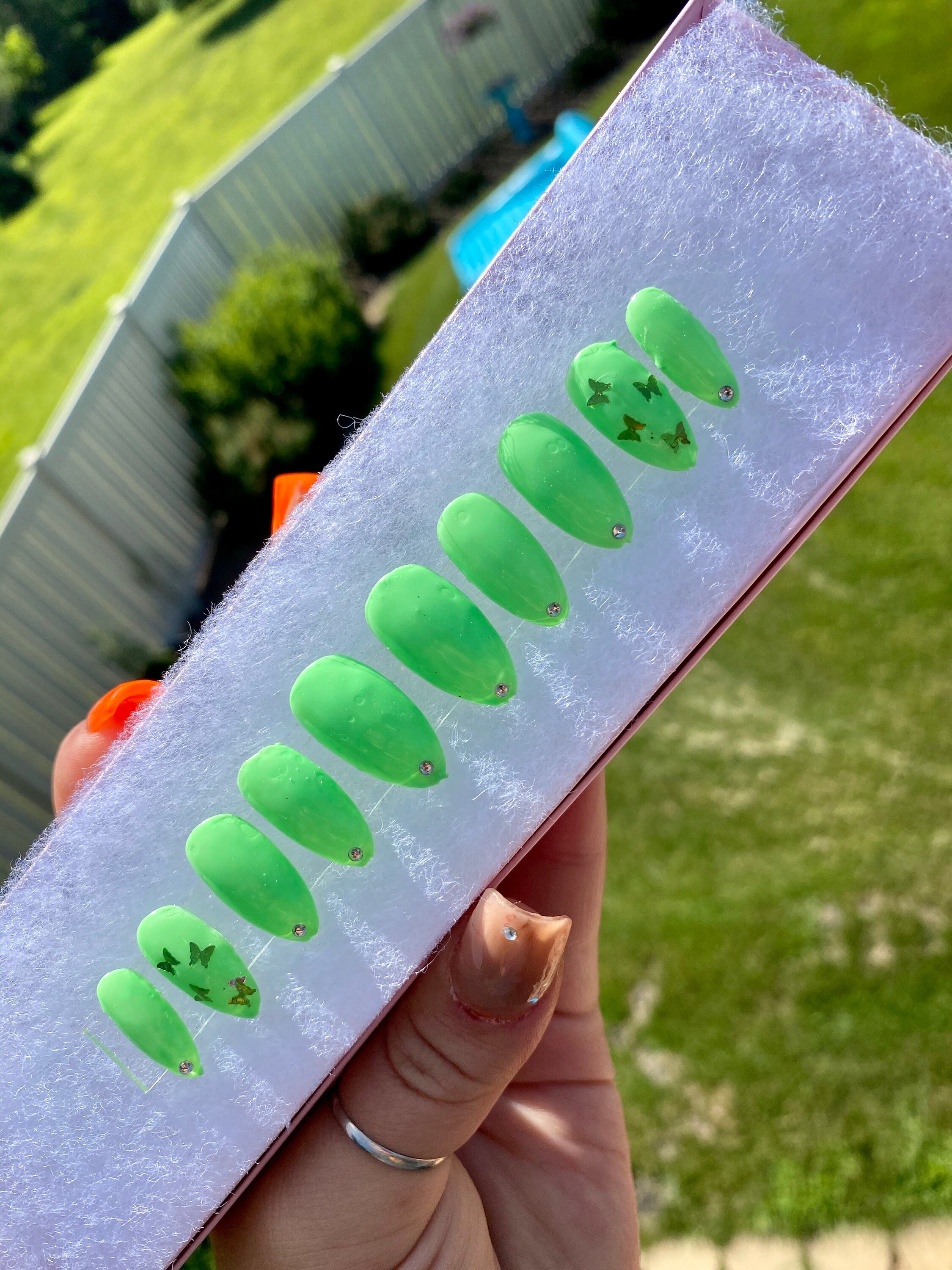 Butterfly almond gel press on nails | Etsy