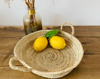 Paniers bohèmes | Panier marocain fait à la main | Corbeille à fruits en raphia | Taille du panier français : 30 cm x 8 cm | taille S