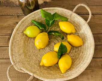 Boho Körbe | Handgemachte marokkanischer Korb | Obstkorb aus Raffia | Französischer Korb Größe: 42 cm x 8 cm | Größe L