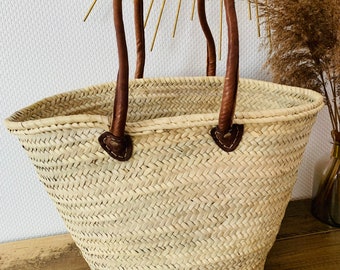 French market bag | SALIHA basket bag made of braided palm leaf with leather handles